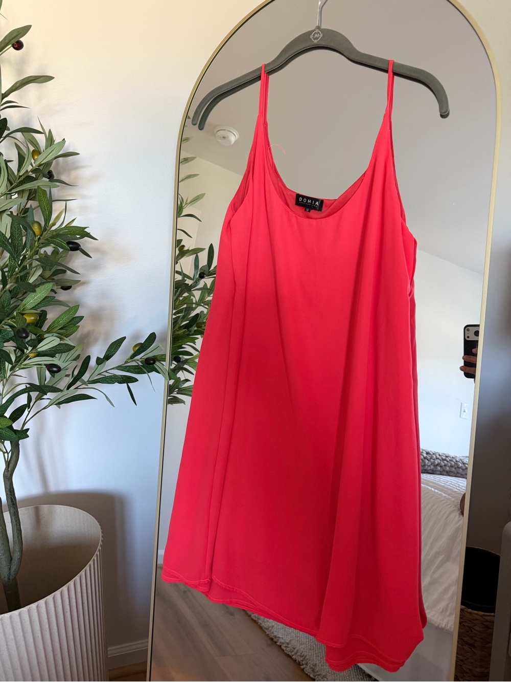 Donna Morgan Hot Pink Midi Slip Dress with Slim Straps